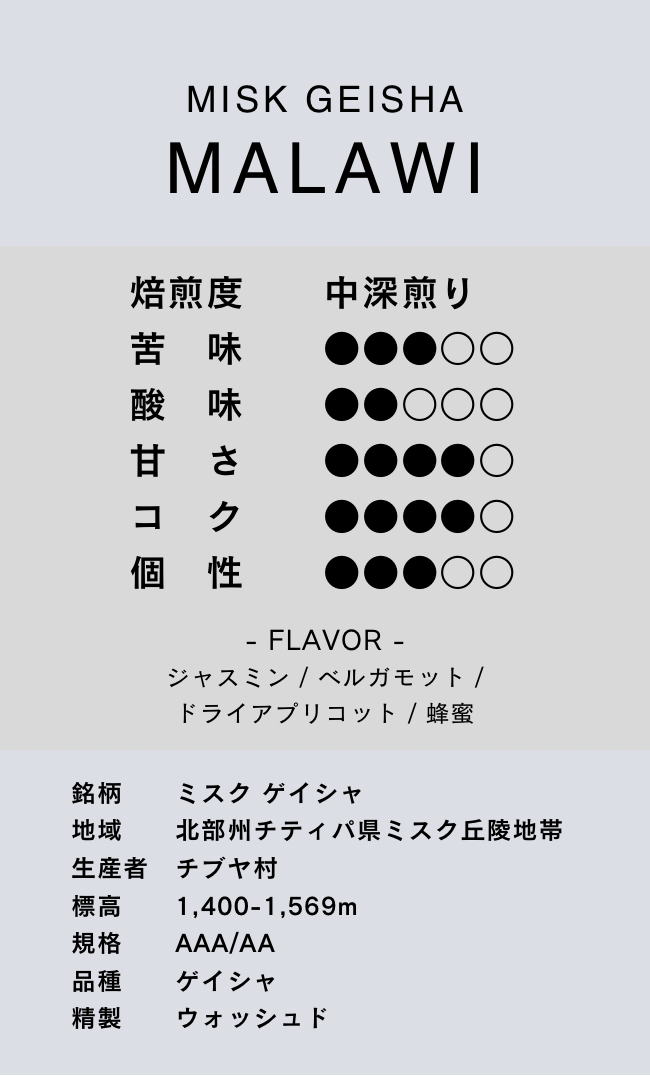 〔マラウイ/中深煎り〕ミスク ゲイシャ/ウォッシュド