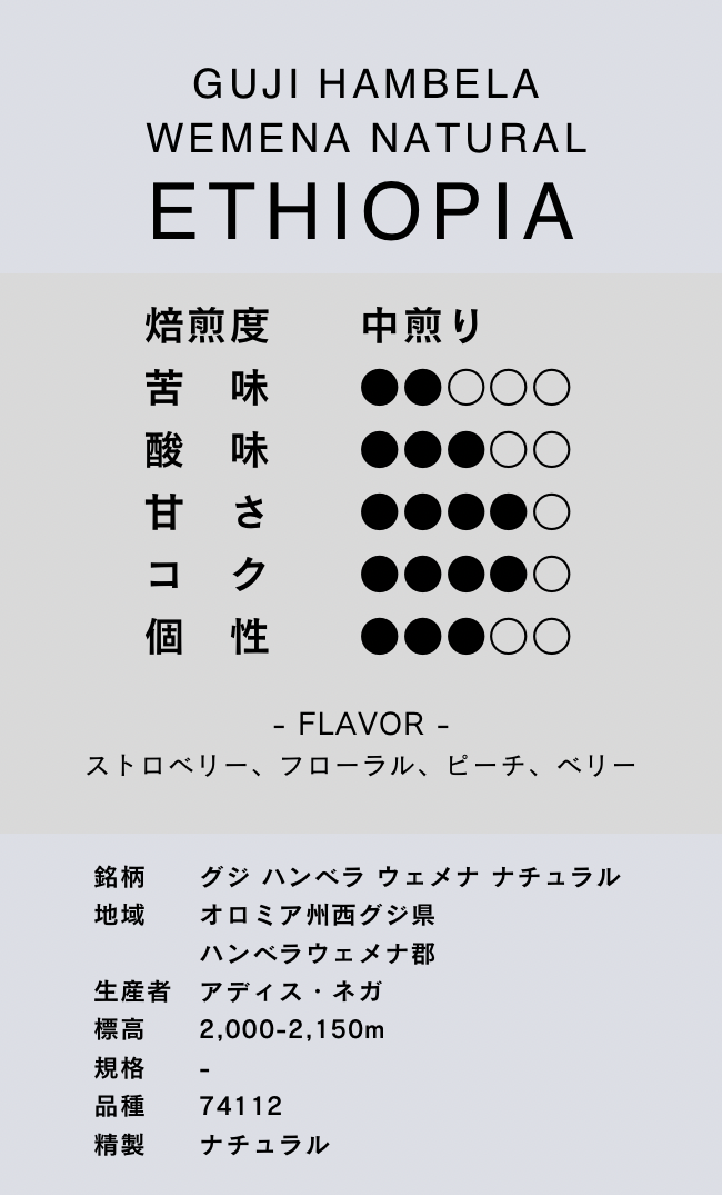 〔エチオピア/中煎り〕グジ ハンベラ ウェメナ ナチュラル/ナチュラル
