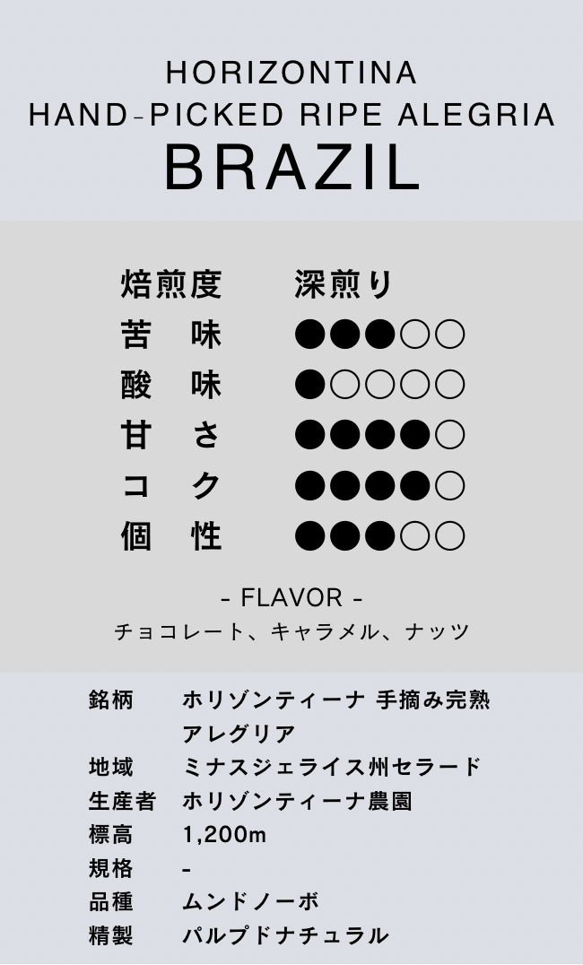 〔ブラジル／深煎り〕ホリゾンティーナ 手摘み完熟 アレグリア／パルプドナチュラル