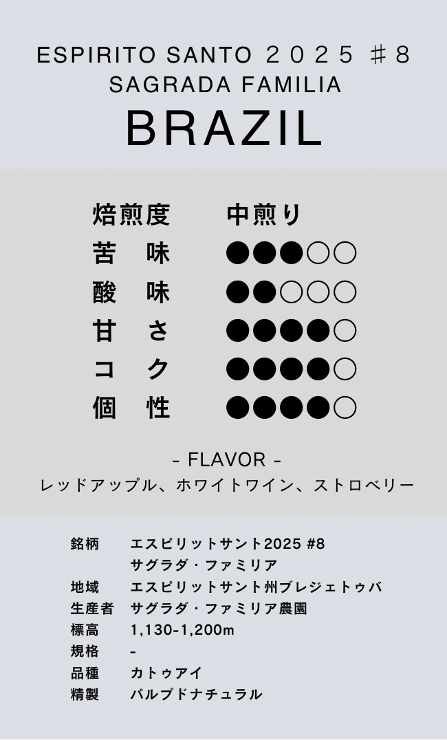 〔ブラジル／中煎り〕エスピリットサント2025 #8 サグラダ・ファミリア／パルプドナチュラル