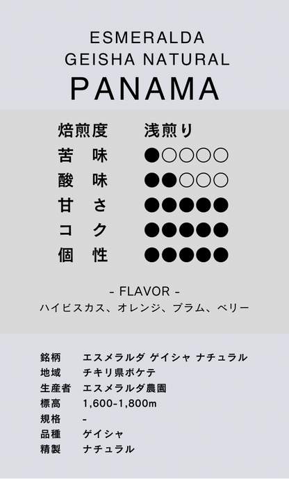 〔パナマ／浅煎り〕エスメラルダ ゲイシャ ナチュラル／ナチュラル