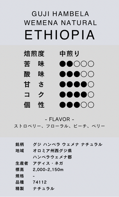 〔エチオピア／中煎り〕グジ ハンベラ ウェメナ ナチュラル／ナチュラル